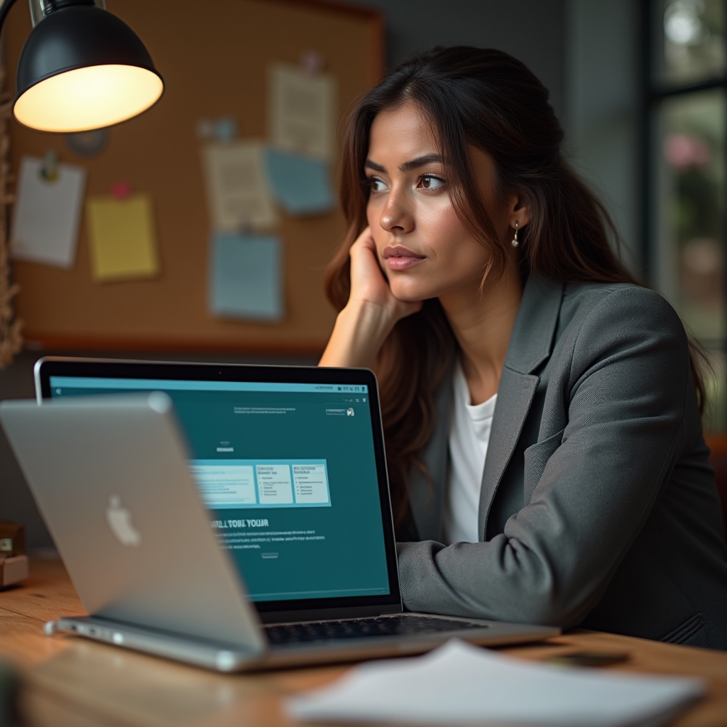 A cluttered laptop screen showing a slow-loading small business website with a spinning loader and an oversized hero image