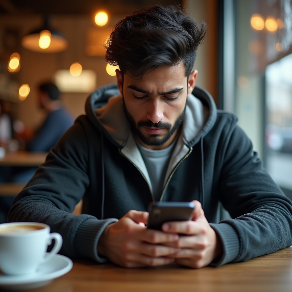 A person checking their small business website's loading speed on a smartphone while sitting at a cafe table