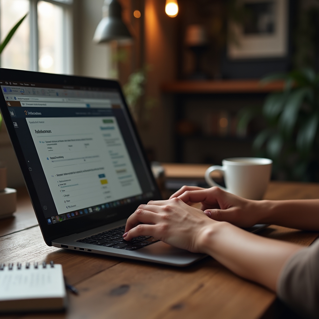 A person's hands typing on a laptop keyboard with a free website speed testing tool open in the browser